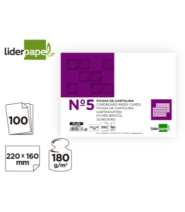 Ficha liderpapel lisa nº5 160x220mm paquete de 100 180g